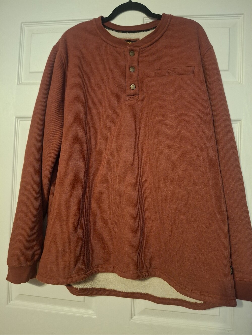 LEE Men's Rust Henley Sherpa-Lined Thermal Pullover